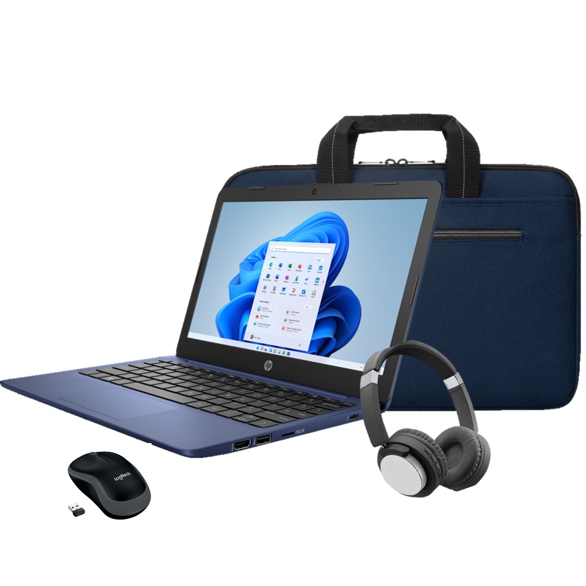 Laptop with Back Headphones and Mouse