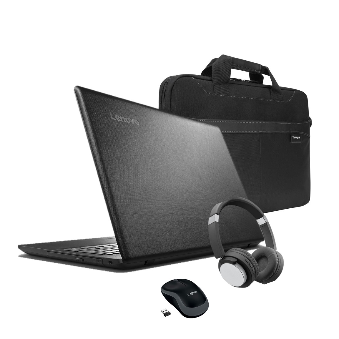 Laptop with Back Headphones and Mouse